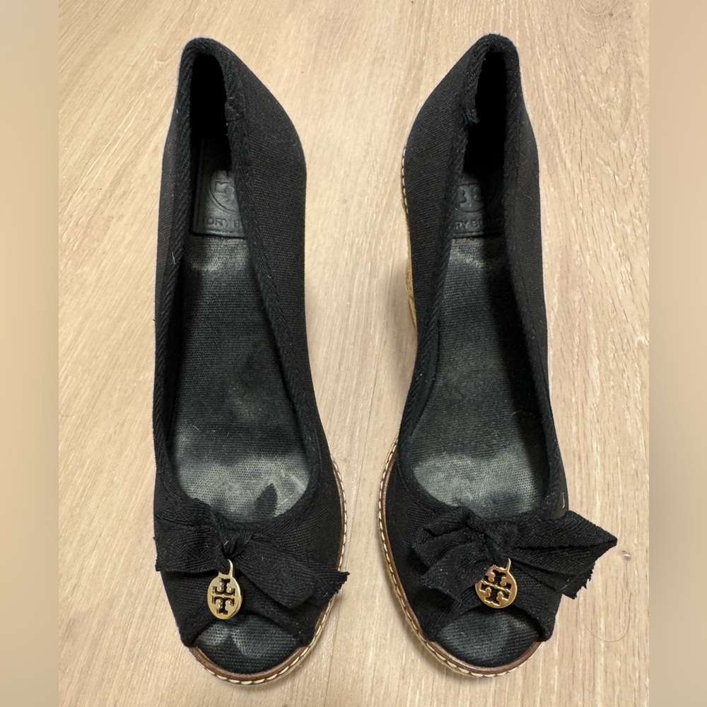 Tory Burch Jackie Bow Black Espadrilles with Gold Accent